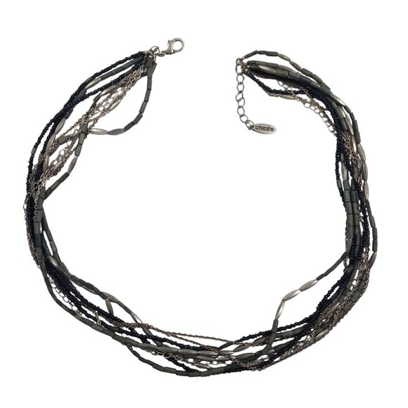 Chico's Rope & Choker Necklace 9 Strands of Beads and Chain - Picture 3 of 10